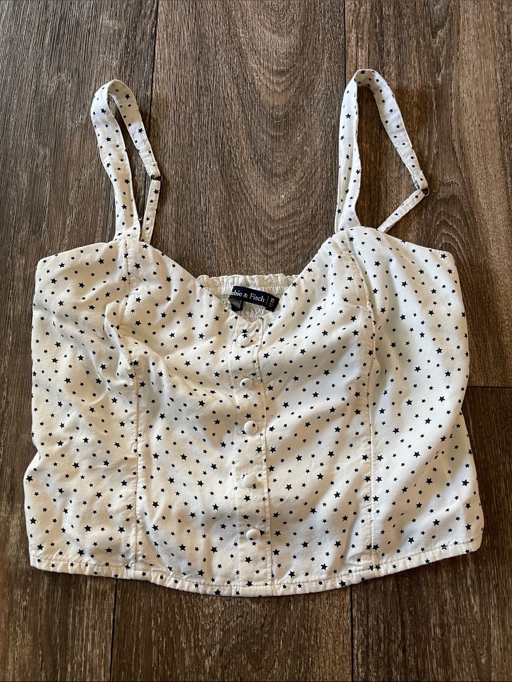 Abercrombie & Fitch Cream Star-Print Cropped Button Camisole